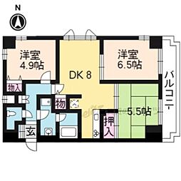 エイブル創久五条大宮 7階3DKの間取り