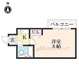 クレール鴨東 ワンルームの間取図画像
