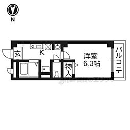 ピースフル二条 1Kの間取図画像