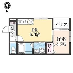 ハーモニーテラス太秦安井車道町II 1DKの間取図画像
