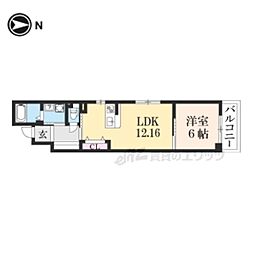 PEACEWELL四条 1LDKの間取図画像