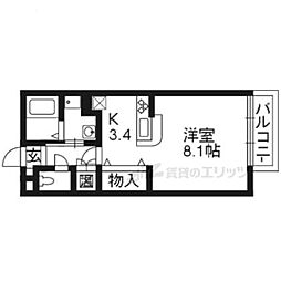 由福ハウス上初音 1Kの間取図画像
