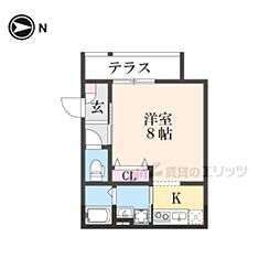 京都市左京区田中関田町アパート 1Kの間取図画像