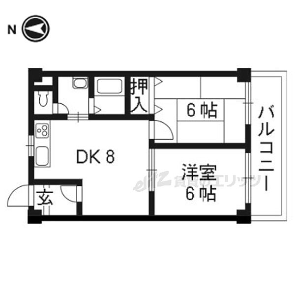 京都府京都市右京区梅津東構口町(賃貸マンション2LDK・2階・44.64㎡)の写真 その2