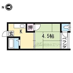 京阪本線 出町柳駅 徒歩9分の賃貸アパート 1階1Kの間取り