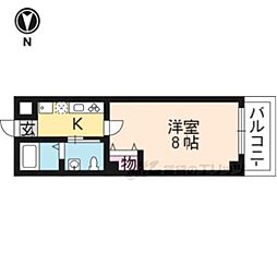 フラッティ今出川天神 6階1Kの間取り