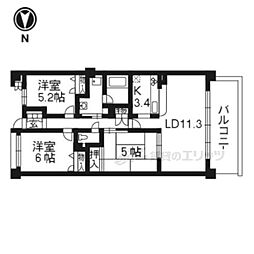 ユニーブル京都紫野 4階3LDKの間取り
