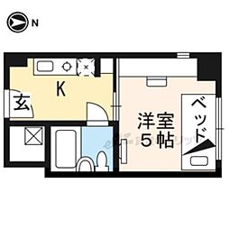 京福電気鉄道北野線 北野白梅町駅 徒歩16分の賃貸マンション 4階ワンルームの間取り