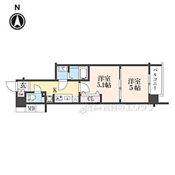 JR山陰本線 二条駅 徒歩15分の賃貸マンション 2階2Kの間取り