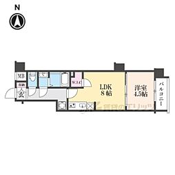 エステムコート京都二条 2階1LDKの間取り