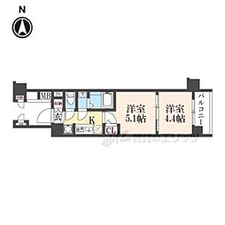 エステムコート京都二条 5階2Kの間取り
