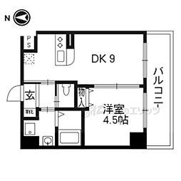 京都地下鉄東西線 二条駅 徒歩7分の賃貸マンション 4階1DKの間取り