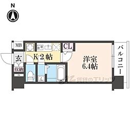 エステムコート京都祥邸 2階1Kの間取り