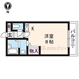 京都市営烏丸線 北大路駅 バス9分 建勲神社前下車 徒歩5分の賃貸アパート 1階ワンルームの間取り