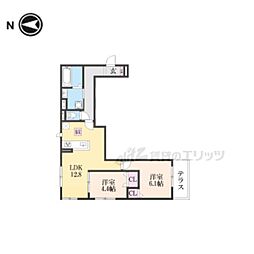 阪急京都本線 西京極駅 徒歩14分の賃貸アパート 1階2LDKの間取り