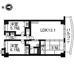 阪急京都本線 西京極駅 徒歩12分の賃貸マンション 2階3LDKの間取り