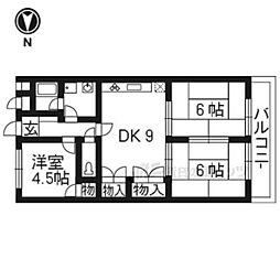 デラシオン御室 3階3DKの間取り