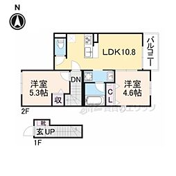 JR東海道・山陽本線 西大路駅 徒歩13分の賃貸アパート 2階2LDKの間取り