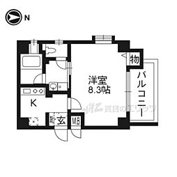 京阪本線 清水五条駅 徒歩4分の賃貸マンション 5階1Kの間取り
