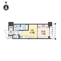 JR山陰本線 円町駅 徒歩2分の賃貸マンション 7階1DKの間取り