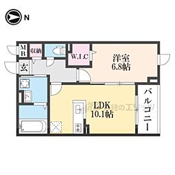 アーバンコート堀川西 2階1LDKの間取り