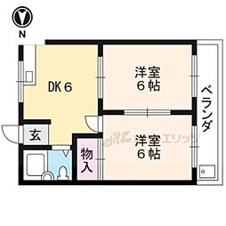 JR東海道・山陽本線 西大路駅 徒歩5分の賃貸マンション 4階2DKの間取り