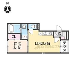 エーデルシュタイン花園伊町 1階1LDKの間取り
