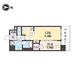 JR東海道・山陽本線 西大路駅 徒歩13分の賃貸マンション 3階1LDKの間取り