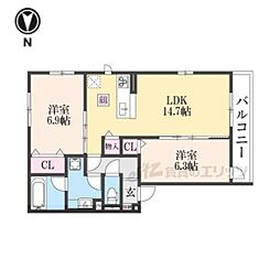阪急京都本線 西院駅 徒歩5分の賃貸アパート 2階2LDKの間取り