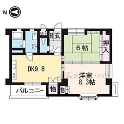 JR東海道・山陽本線 京都駅 徒歩12分の賃貸マンション 1階2DKの間取り