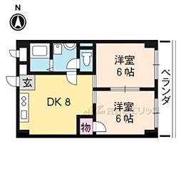 ヴィヴァーチェ千本 3階2DKの間取り