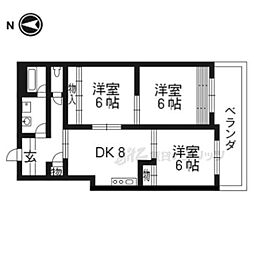 京都市営烏丸線 今出川駅 徒歩8分の賃貸マンション 5階3DKの間取り
