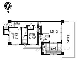 ユニーブル京都紫野 2階3LDKの間取り