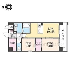 京福電気鉄道北野線 北野白梅町駅 徒歩13分の賃貸マンション 3階2LDKの間取り