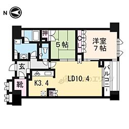 京都市営烏丸線 烏丸御池駅 徒歩6分の賃貸マンション 6階2LDKの間取り