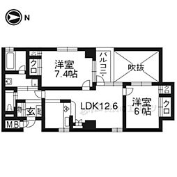 ビューフォート五条烏丸 8階2LDKの間取り