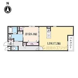 COMFY COURE五条西洞院 2階1LDKの間取り