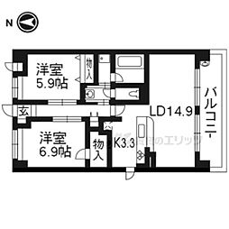 阪急京都本線 西京極駅 徒歩17分の賃貸マンション 5階2LDKの間取り
