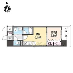 リシュドール梅小路 1DKの間取図画像
