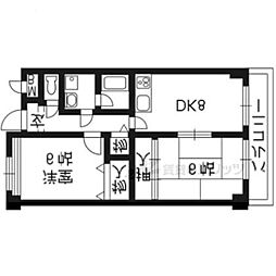 カルモ中村 2DKの間取図画像