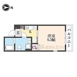 attrice大将軍 1Kの間取図画像