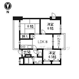 グランレブリー御所東II 1階3DKの間取り