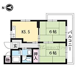 京阪石山坂本線 石山寺駅 徒歩30分の賃貸マンション 2階2DKの間取り