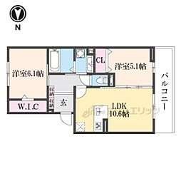 京阪石山坂本線 瓦ヶ浜駅 徒歩3分の賃貸アパート 2階2LDKの間取り