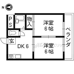 京阪本線 伏見稲荷駅 徒歩1分の賃貸マンション 5階2DKの間取り