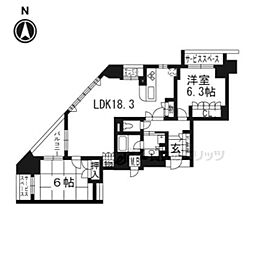 ジオ烏丸五条 5階2LDKの間取り