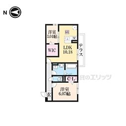 エスポワール瀬田 1階2LDKの間取り