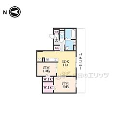 ヌーベル・ヴィ―侍従池 3階2LDKの間取り