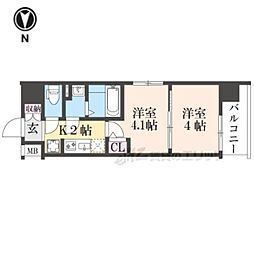 エステムコート京都祥邸 6階2Kの間取り