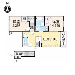 グレーヌ東寺 2階2LDKの間取り